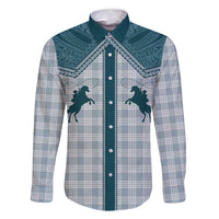 Aloha Hawaii Cowboys Paniolo Family Matching Off Shoulder Maxi Dress and Hawaiian Shirt Teal Palaka LT7 Dad's Shirt - Long Sleeve Teal - Polynesian Pride