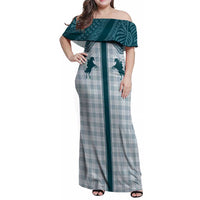 Aloha Hawaii Cowboys Paniolo Family Matching Off Shoulder Maxi Dress and Hawaiian Shirt Teal Palaka LT7 Mom's Dress Teal - Polynesian Pride
