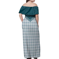 Aloha Hawaii Cowboys Paniolo Family Matching Off Shoulder Maxi Dress and Hawaiian Shirt Teal Palaka LT7 - Polynesian Pride