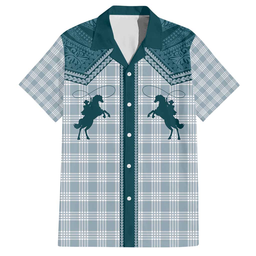 Aloha Hawaii Cowboys Paniolo Family Matching Short Sleeve Bodycon Dress and Hawaiian Shirt Teal Palaka LT7 Dad's Shirt - Short Sleeve Teal - Polynesian Pride