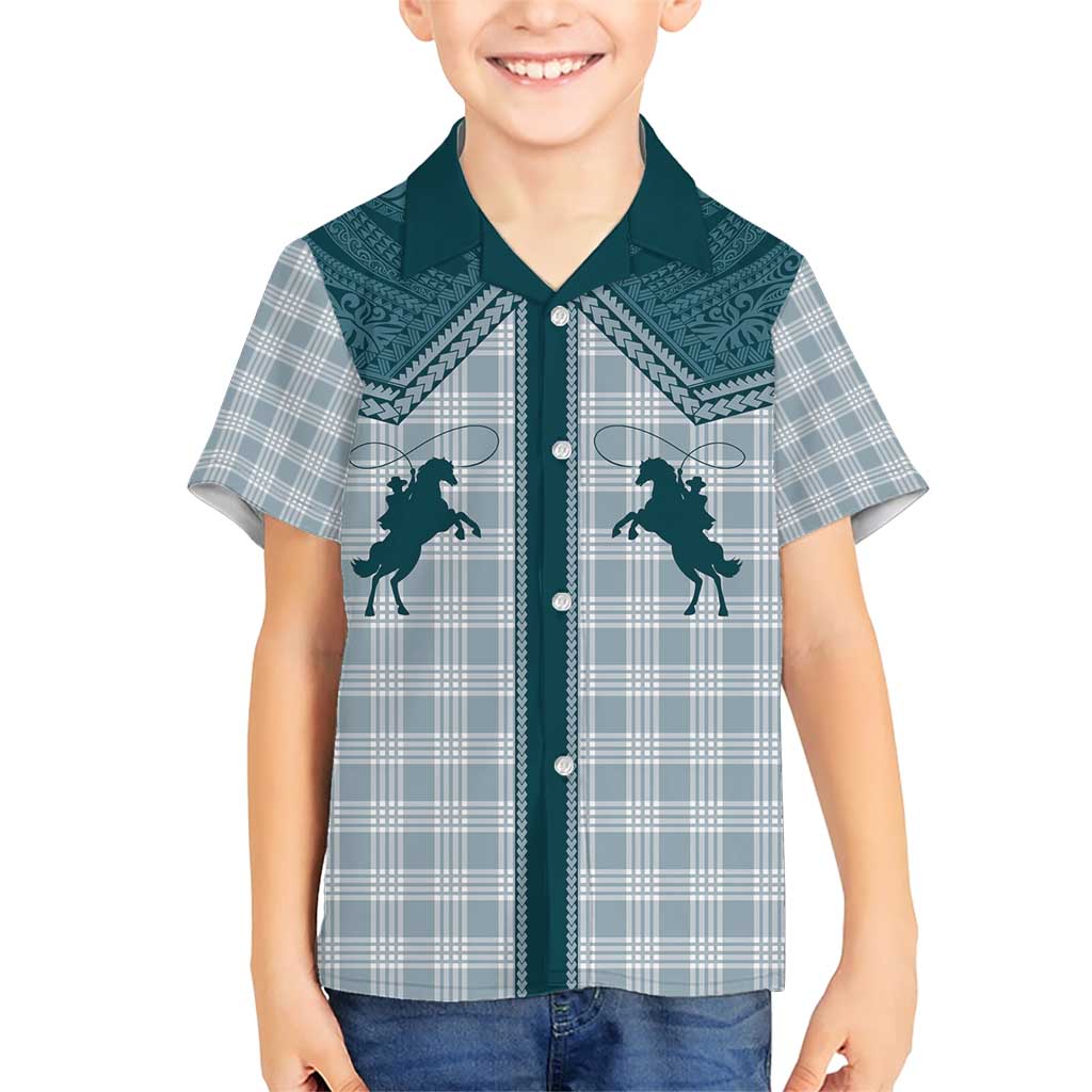 Aloha Hawaii Cowboys Paniolo Family Matching Short Sleeve Bodycon Dress and Hawaiian Shirt Teal Palaka LT7 Son's Shirt Teal - Polynesian Pride