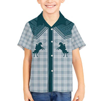 Aloha Hawaii Cowboys Paniolo Family Matching Short Sleeve Bodycon Dress and Hawaiian Shirt Teal Palaka LT7 Son's Shirt Teal - Polynesian Pride