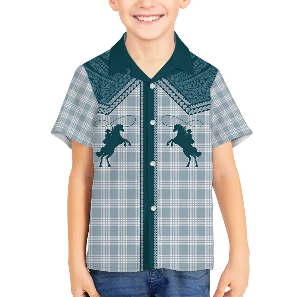 Aloha Hawaii Cowboys Paniolo Family Matching Summer Maxi Dress and Hawaiian Shirt Teal Palaka LT7 Son's Shirt Teal - Polynesian Pride