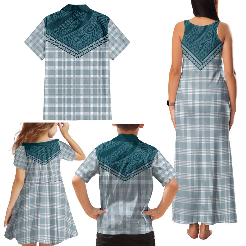 Aloha Hawaii Cowboys Paniolo Family Matching Tank Maxi Dress and Hawaiian Shirt Teal Palaka LT7 - Polynesian Pride