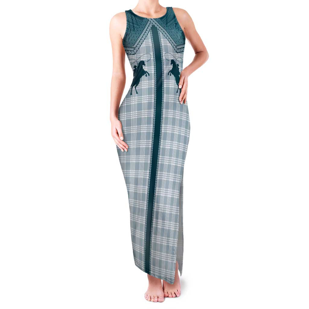 Aloha Hawaii Cowboys Paniolo Family Matching Tank Maxi Dress and Hawaiian Shirt Teal Palaka LT7 Mom's Dress Teal - Polynesian Pride