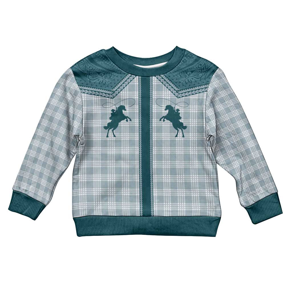 Aloha Hawaii Cowboys Paniolo Kid Ugly Christmas Sweater Teal Palaka - Polynesian Pride