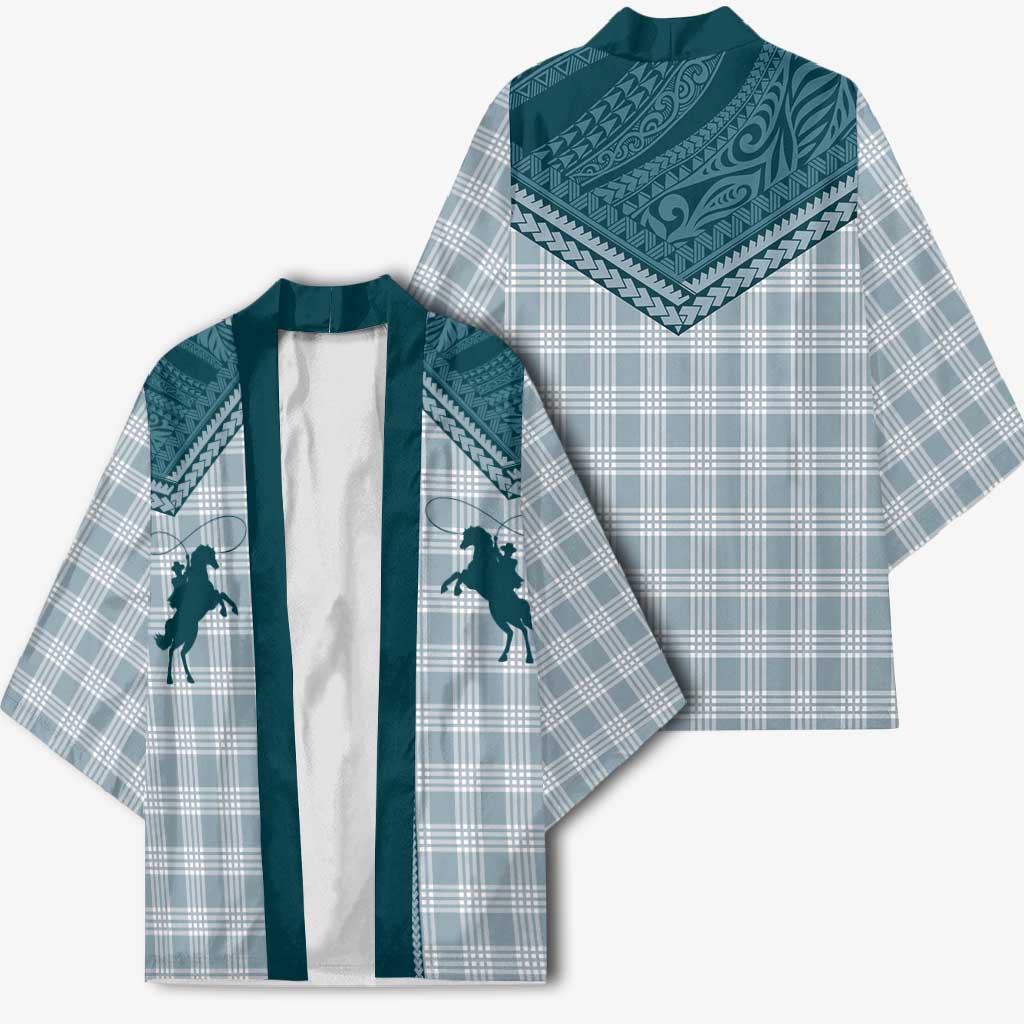 Aloha Hawaii Cowboys Paniolo Kimono Teal Palaka LT7 - Polynesian Pride