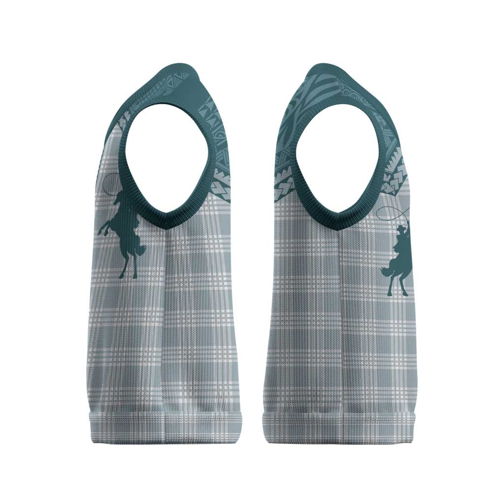 Aloha Hawaii Cowboys Paniolo Christmas Knitted V-Neck Vest Teal Palaka - Polynesian Pride