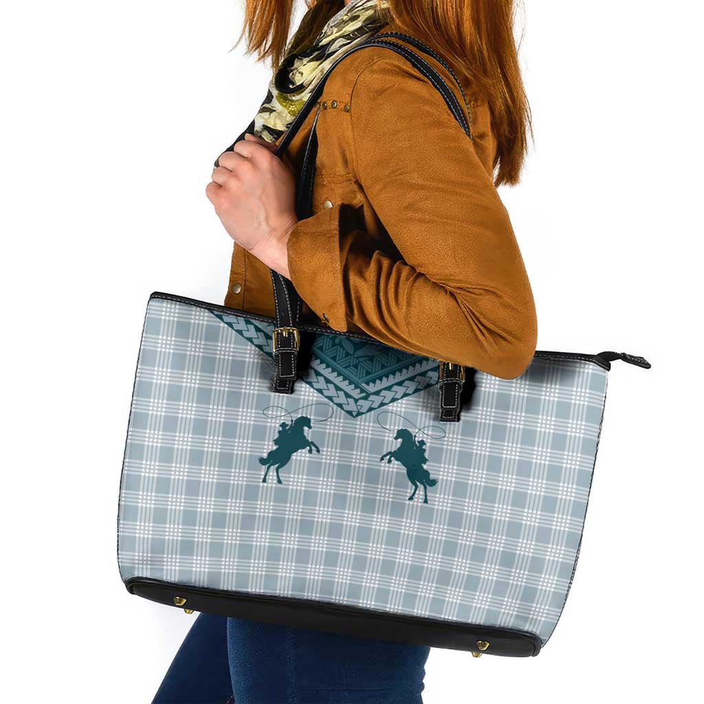 Aloha Hawaii Cowboys Paniolo Leather Tote Bag Teal Palaka - Polynesian Pride