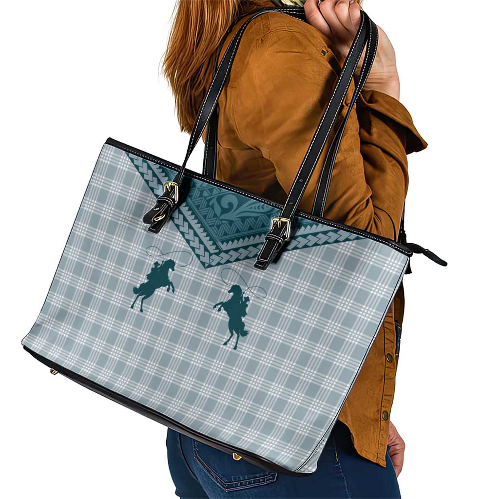 Aloha Hawaii Cowboys Paniolo Leather Tote Bag Teal Palaka - Polynesian Pride