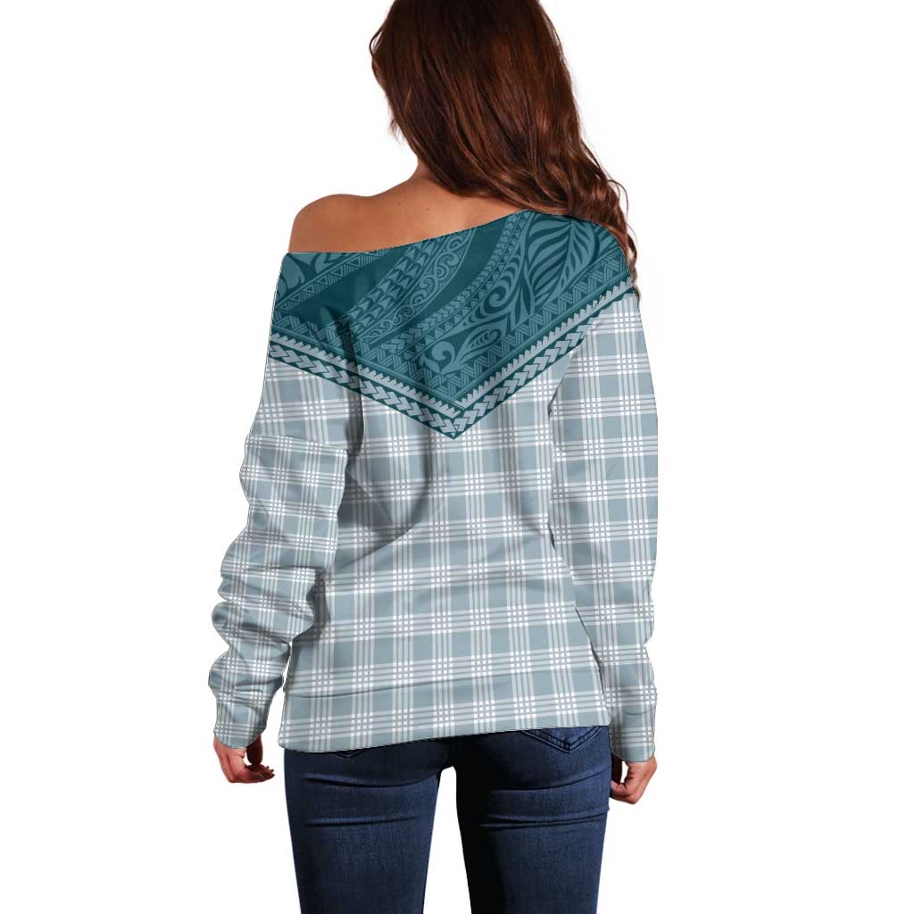 Aloha Hawaii Cowboys Paniolo Off Shoulder Sweater Teal Palaka - Polynesian Pride
