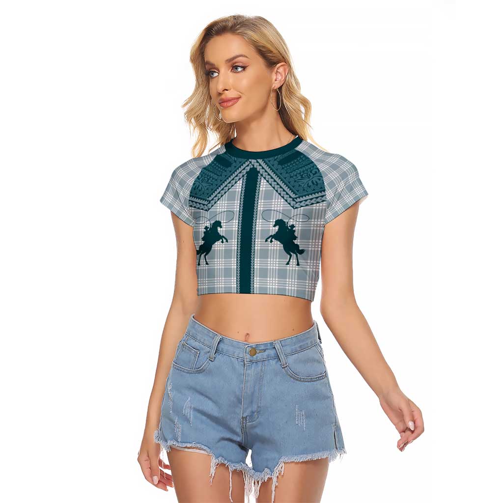 Aloha Hawaii Cowboys Paniolo Raglan Cropped T Shirt Teal Palaka - Polynesian Pride
