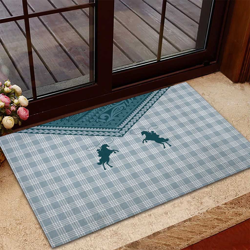 Aloha Hawaii Cowboys Paniolo Rubber Doormat Teal Palaka - Polynesian Pride