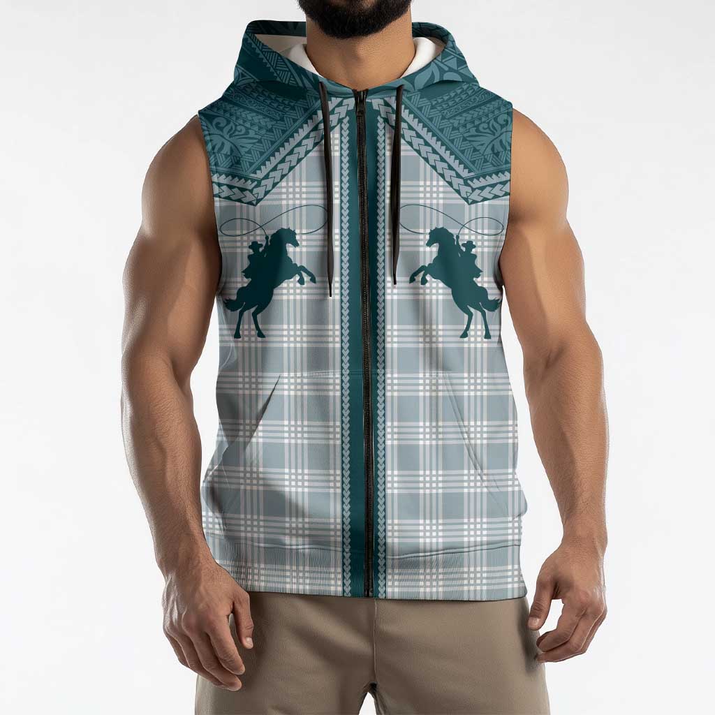 Aloha Hawaii Cowboys Paniolo Sleeveless Zip Hoodie Teal Palaka LT7