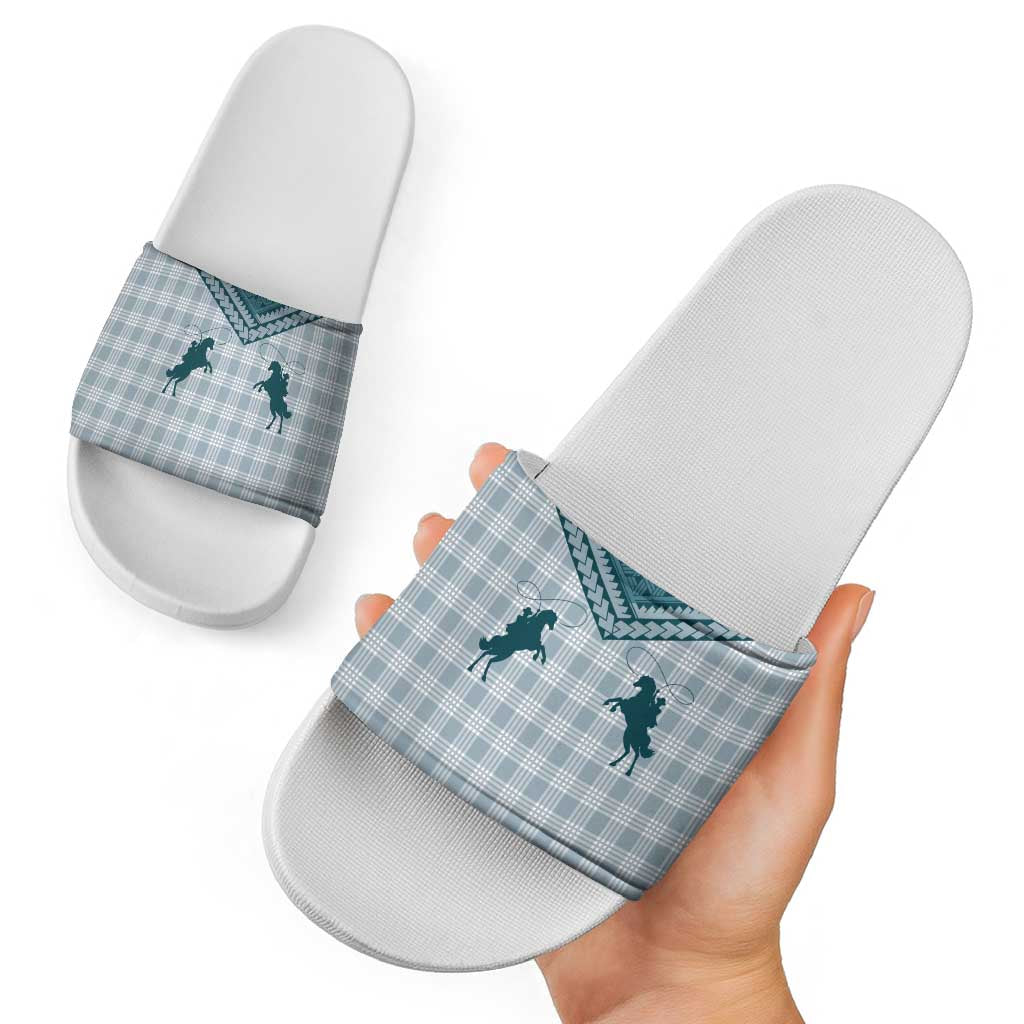 Aloha Hawaii Cowboys Paniolo Slide Sandals Teal Palaka - Polynesian Pride