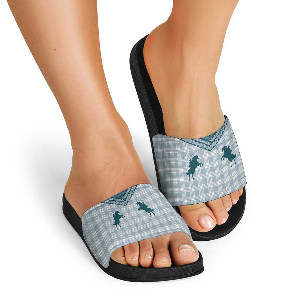 Aloha Hawaii Cowboys Paniolo Slide Sandals Teal Palaka - Polynesian Pride