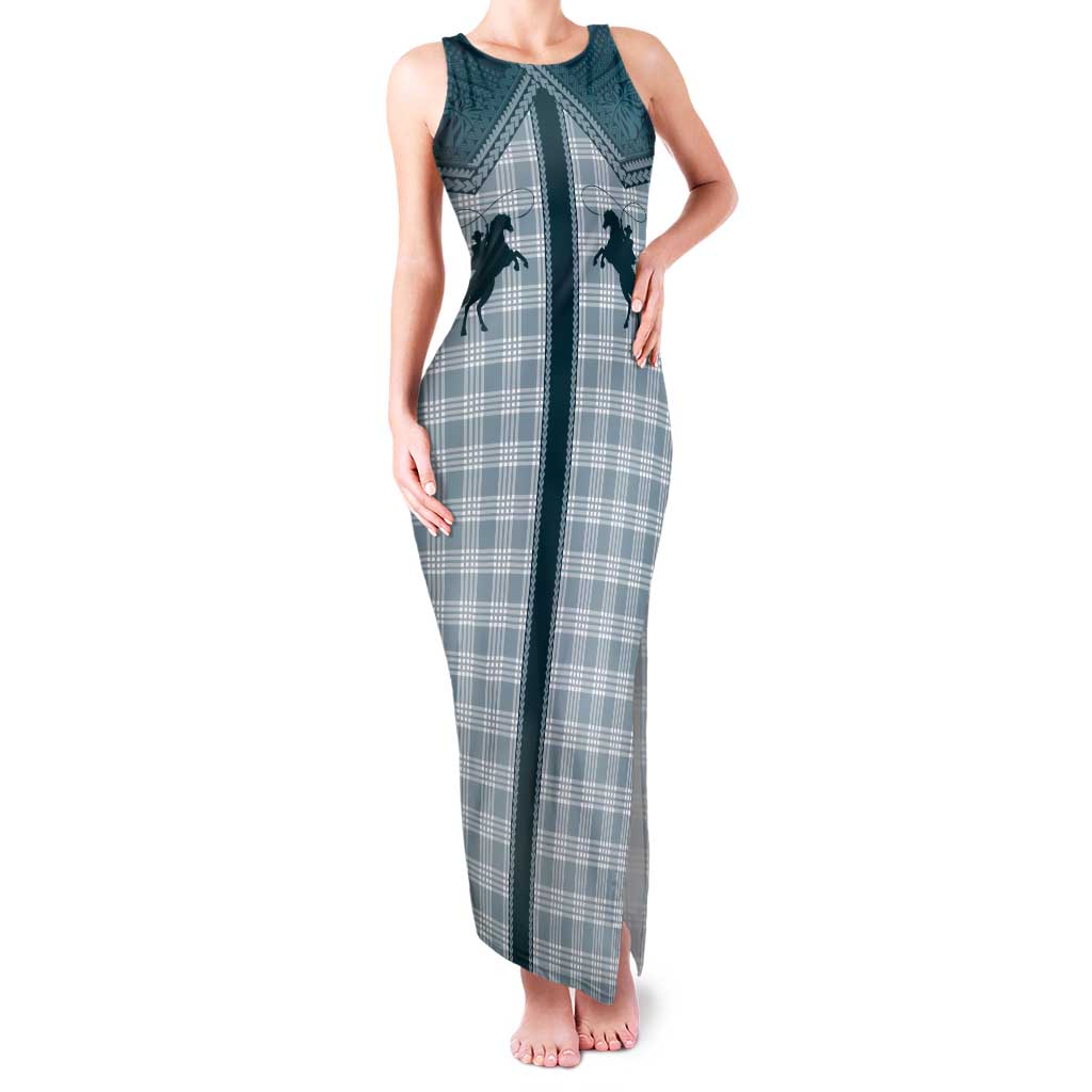 Aloha Hawaii Cowboys Paniolo Tank Maxi Dress Teal Palaka - Polynesian Pride