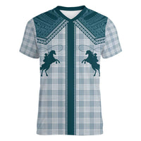 Aloha Hawaii Cowboys Paniolo Women V-Neck T-Shirt Teal Palaka LT7 Female Teal - Polynesian Pride