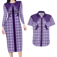 Aloha Hawaii Cowboys Paniolo Couples Matching Long Sleeve Bodycon Dress and Hawaiian Shirt Violet Palaka LT7 Purple - Polynesian Pride
