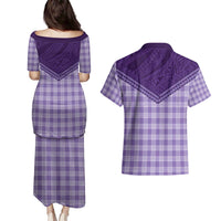 Aloha Hawaii Cowboys Paniolo Couples Matching Puletasi and Hawaiian Shirt Violet Palaka LT7 - Polynesian Pride