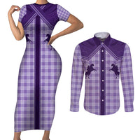 Aloha Hawaii Cowboys Paniolo Couples Matching Short Sleeve Bodycon Dress and Long Sleeve Button Shirt Violet Palaka LT7 Purple - Polynesian Pride