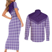 Aloha Hawaii Cowboys Paniolo Couples Matching Short Sleeve Bodycon Dress and Long Sleeve Button Shirt Violet Palaka LT7 - Polynesian Pride