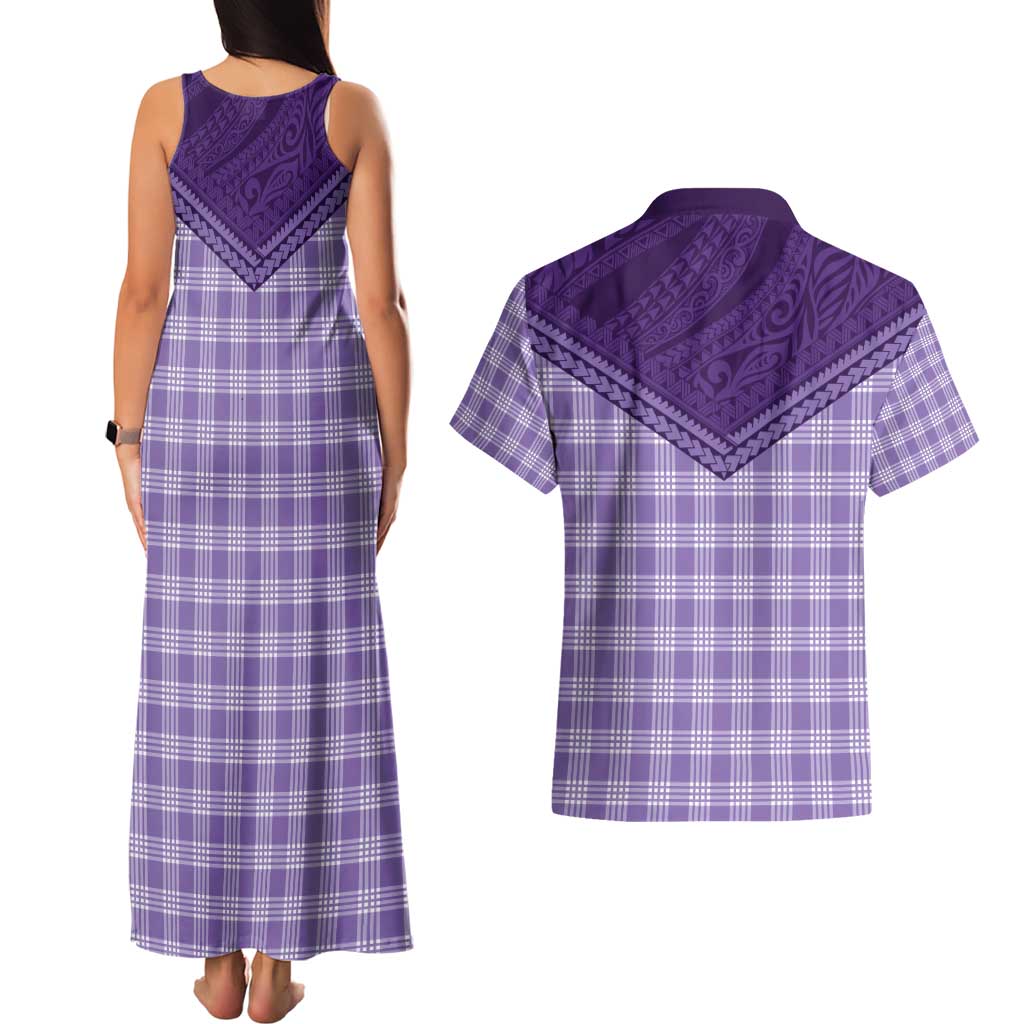 Aloha Hawaii Cowboys Paniolo Couples Matching Tank Maxi Dress and Hawaiian Shirt Violet Palaka LT7 - Polynesian Pride