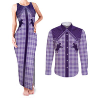 Aloha Hawaii Cowboys Paniolo Couples Matching Tank Maxi Dress and Long Sleeve Button Shirt Violet Palaka LT7 Purple - Polynesian Pride