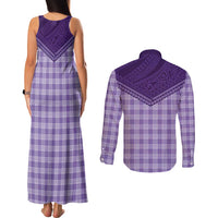 Aloha Hawaii Cowboys Paniolo Couples Matching Tank Maxi Dress and Long Sleeve Button Shirt Violet Palaka LT7 - Polynesian Pride