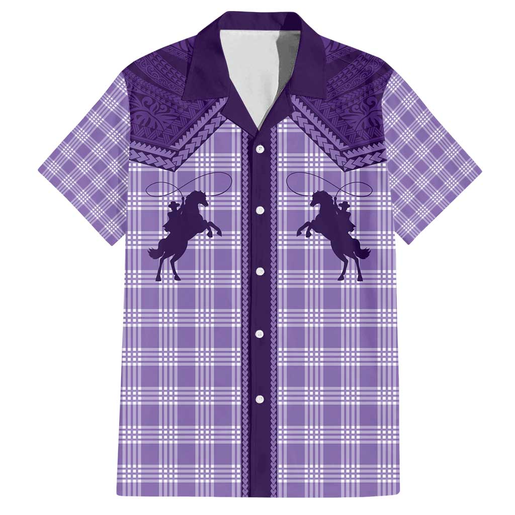Aloha Hawaii Cowboys Paniolo Family Matching Long Sleeve Bodycon Dress and Hawaiian Shirt Violet Palaka LT7 Dad's Shirt - Short Sleeve Purple - Polynesian Pride
