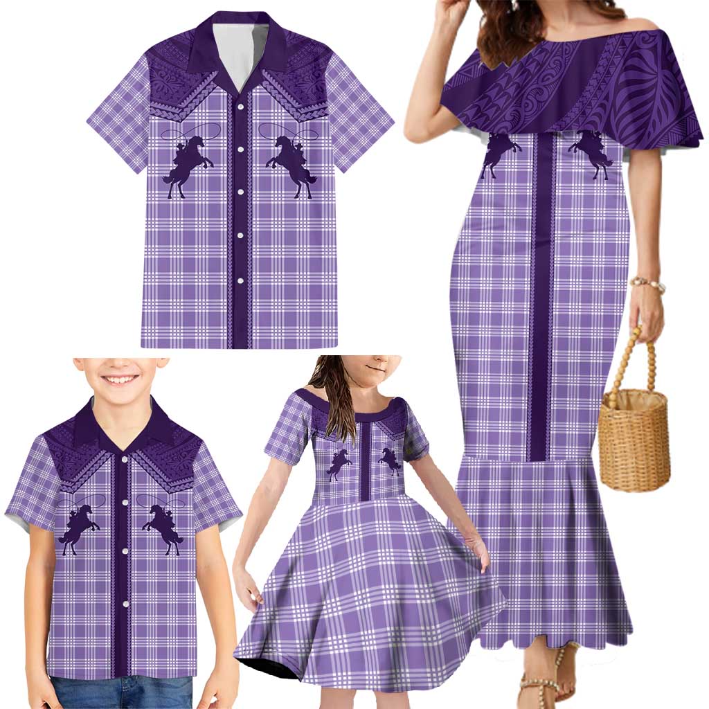 Aloha Hawaii Cowboys Paniolo Family Matching Mermaid Dress and Hawaiian Shirt Violet Palaka LT7 - Polynesian Pride