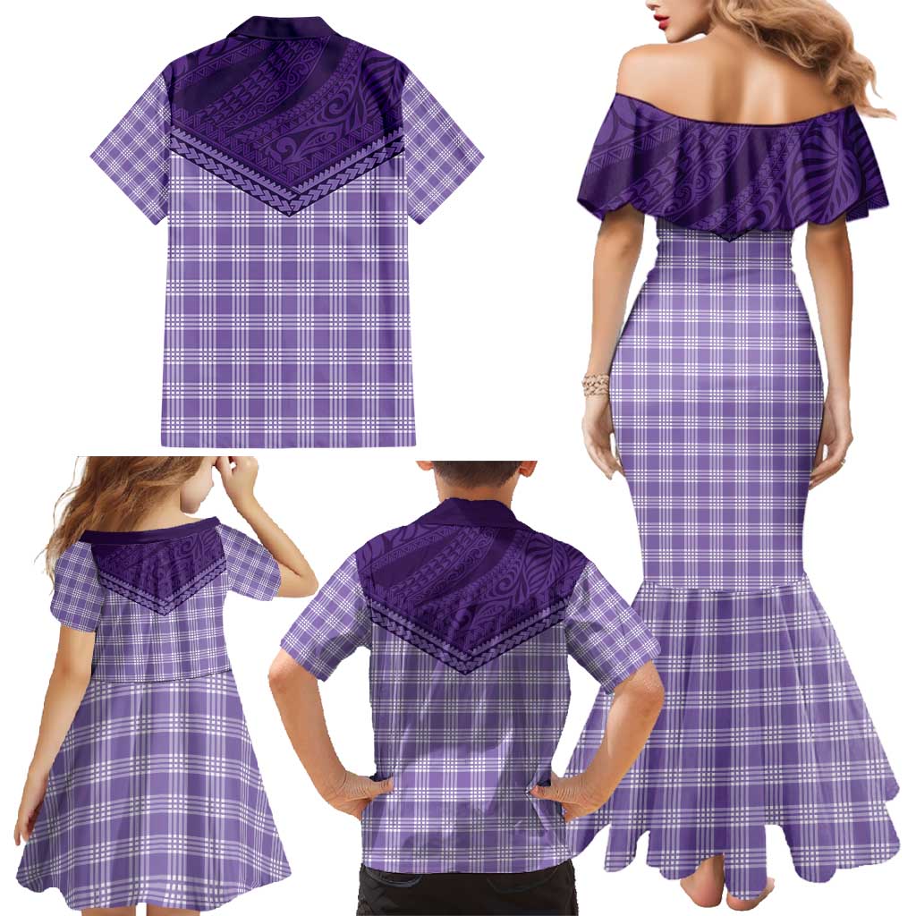 Aloha Hawaii Cowboys Paniolo Family Matching Mermaid Dress and Hawaiian Shirt Violet Palaka LT7 - Polynesian Pride