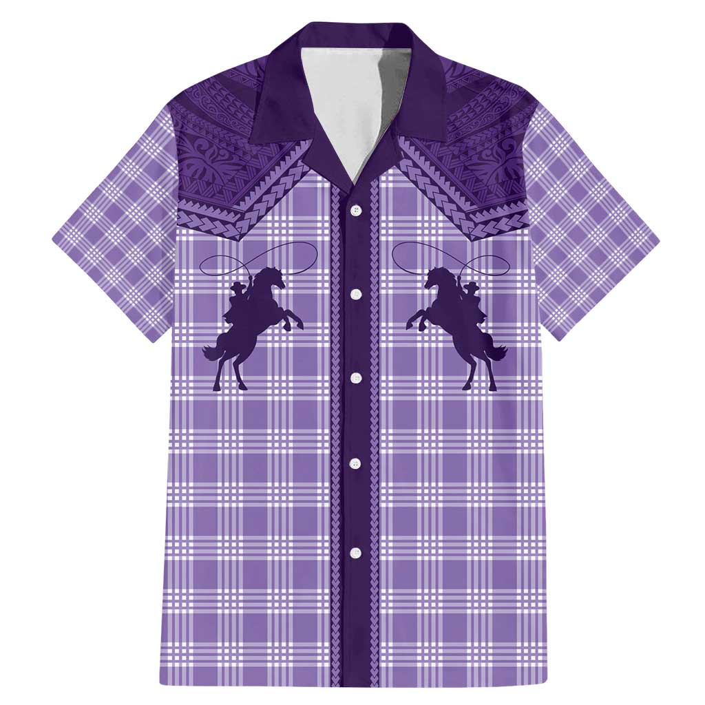 Aloha Hawaii Cowboys Paniolo Family Matching Mermaid Dress and Hawaiian Shirt Violet Palaka LT7 Dad's Shirt - Short Sleeve Purple - Polynesian Pride