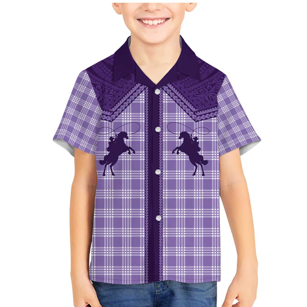 Aloha Hawaii Cowboys Paniolo Family Matching Mermaid Dress and Hawaiian Shirt Violet Palaka LT7 Son's Shirt Purple - Polynesian Pride