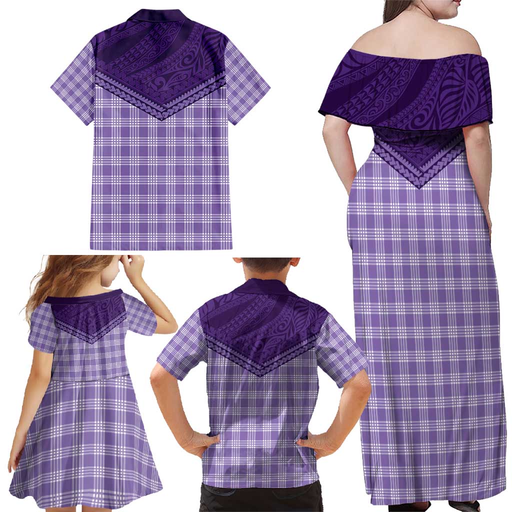 Aloha Hawaii Cowboys Paniolo Family Matching Off Shoulder Maxi Dress and Hawaiian Shirt Violet Palaka LT7 - Polynesian Pride