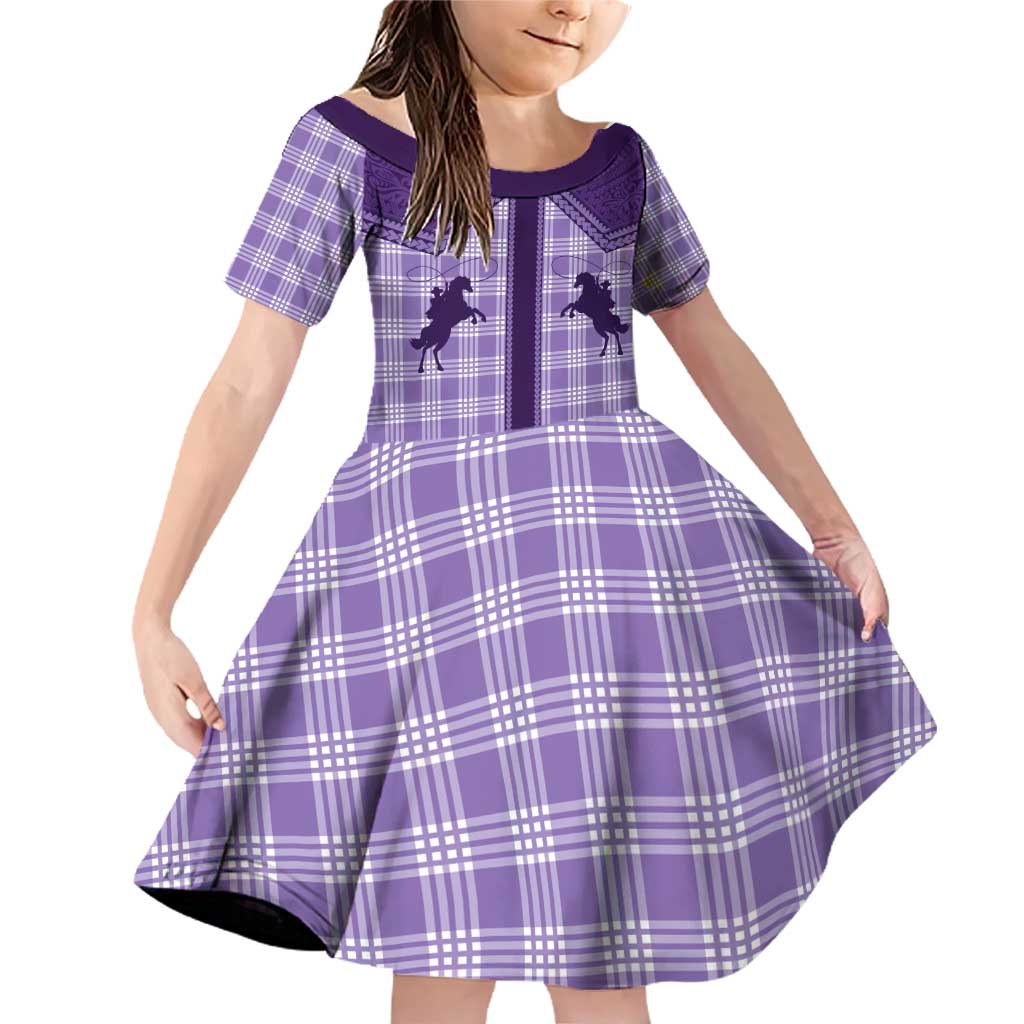 Aloha Hawaii Cowboys Paniolo Family Matching Off Shoulder Short Dress and Hawaiian Shirt Violet Palaka LT7 Daughter's Dress Purple - Polynesian Pride