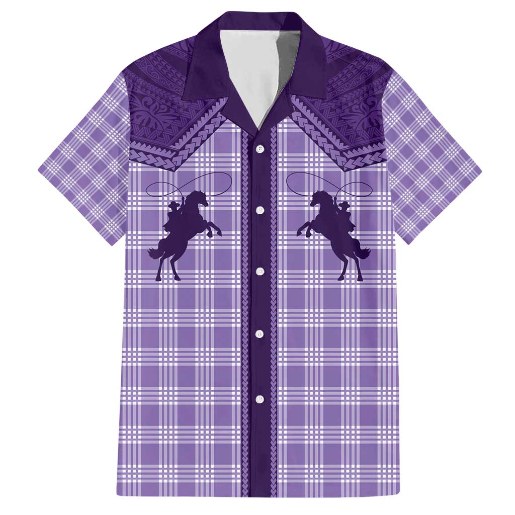 Aloha Hawaii Cowboys Paniolo Family Matching Short Sleeve Bodycon Dress and Hawaiian Shirt Violet Palaka LT7 Dad's Shirt - Short Sleeve Purple - Polynesian Pride
