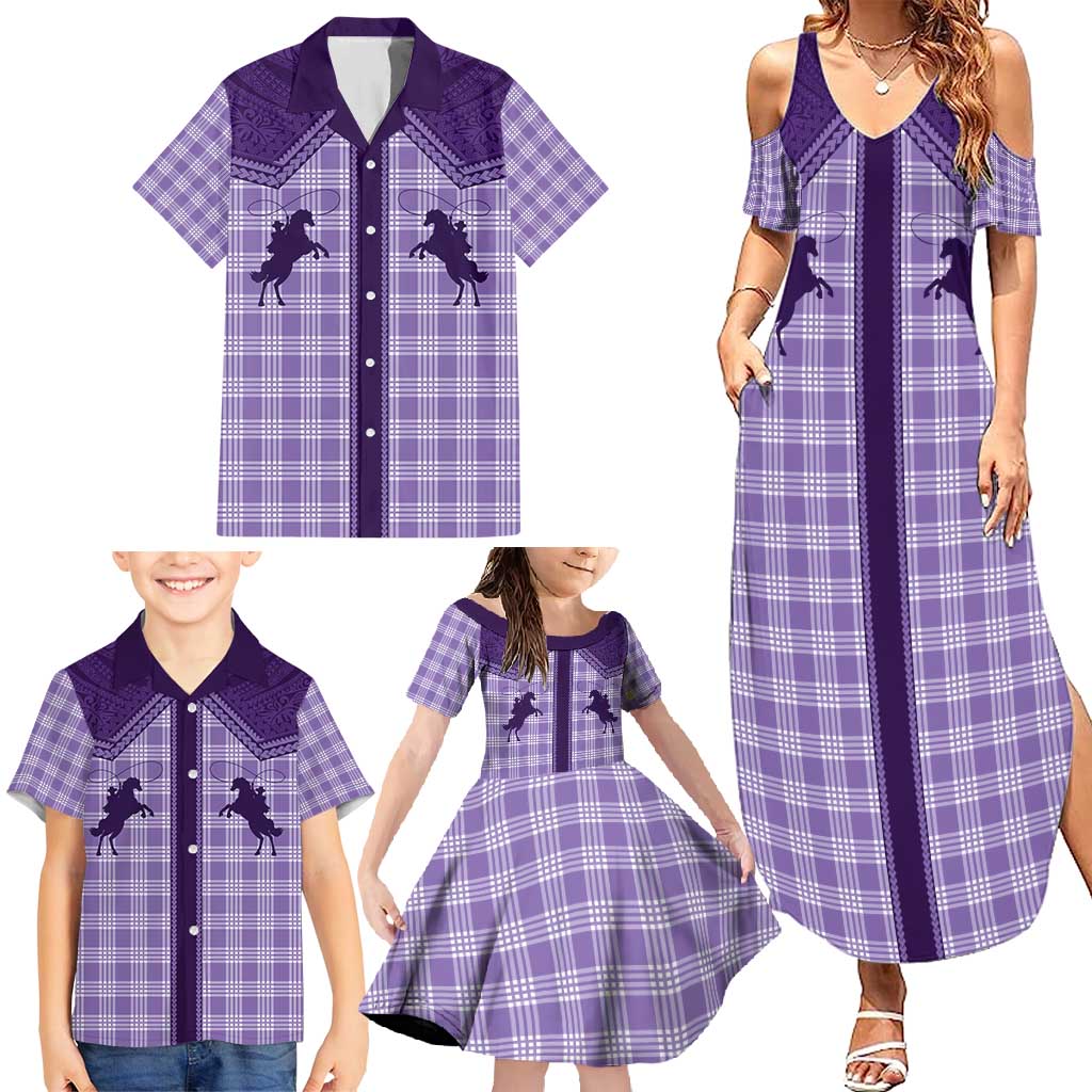 Aloha Hawaii Cowboys Paniolo Family Matching Summer Maxi Dress and Hawaiian Shirt Violet Palaka LT7 - Polynesian Pride