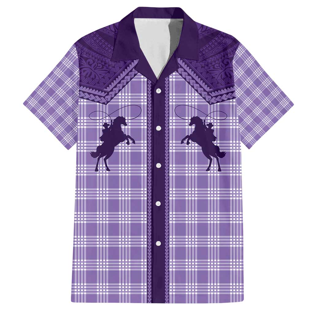 Aloha Hawaii Cowboys Paniolo Family Matching Summer Maxi Dress and Hawaiian Shirt Violet Palaka LT7 Dad's Shirt - Short Sleeve Purple - Polynesian Pride