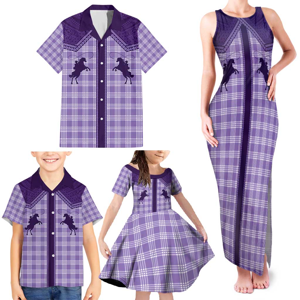 Aloha Hawaii Cowboys Paniolo Family Matching Tank Maxi Dress and Hawaiian Shirt Violet Palaka LT7 - Polynesian Pride