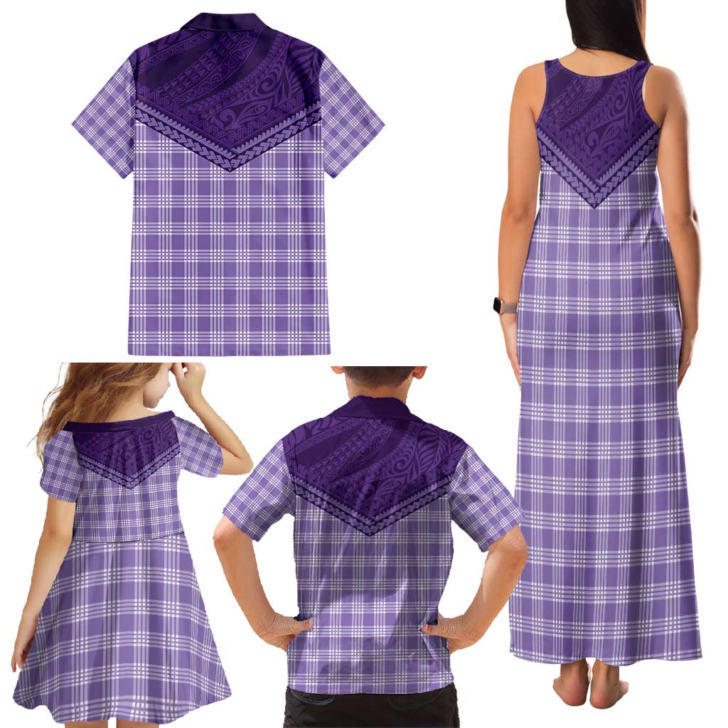 Aloha Hawaii Cowboys Paniolo Family Matching Tank Maxi Dress and Hawaiian Shirt Violet Palaka LT7 - Polynesian Pride