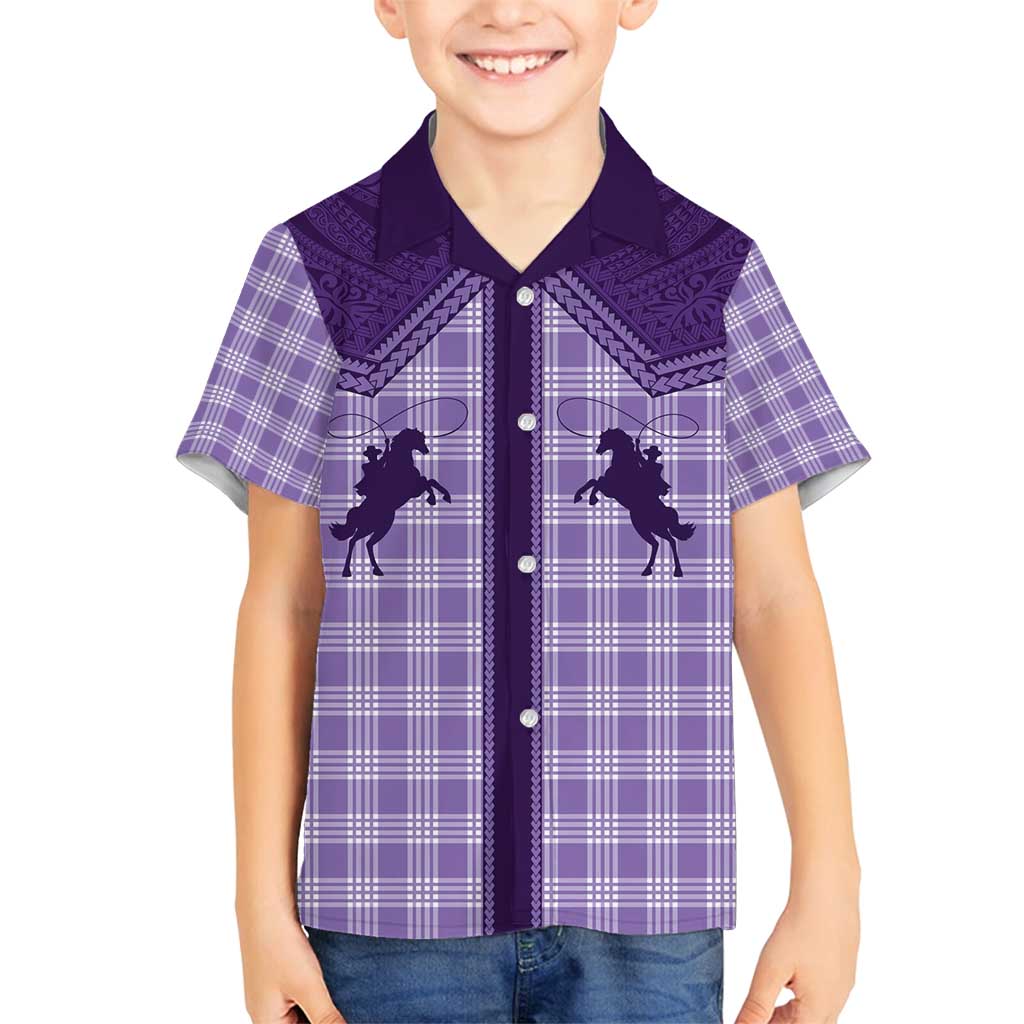 Aloha Hawaii Cowboys Paniolo Family Matching Tank Maxi Dress and Hawaiian Shirt Violet Palaka LT7 Son's Shirt Purple - Polynesian Pride