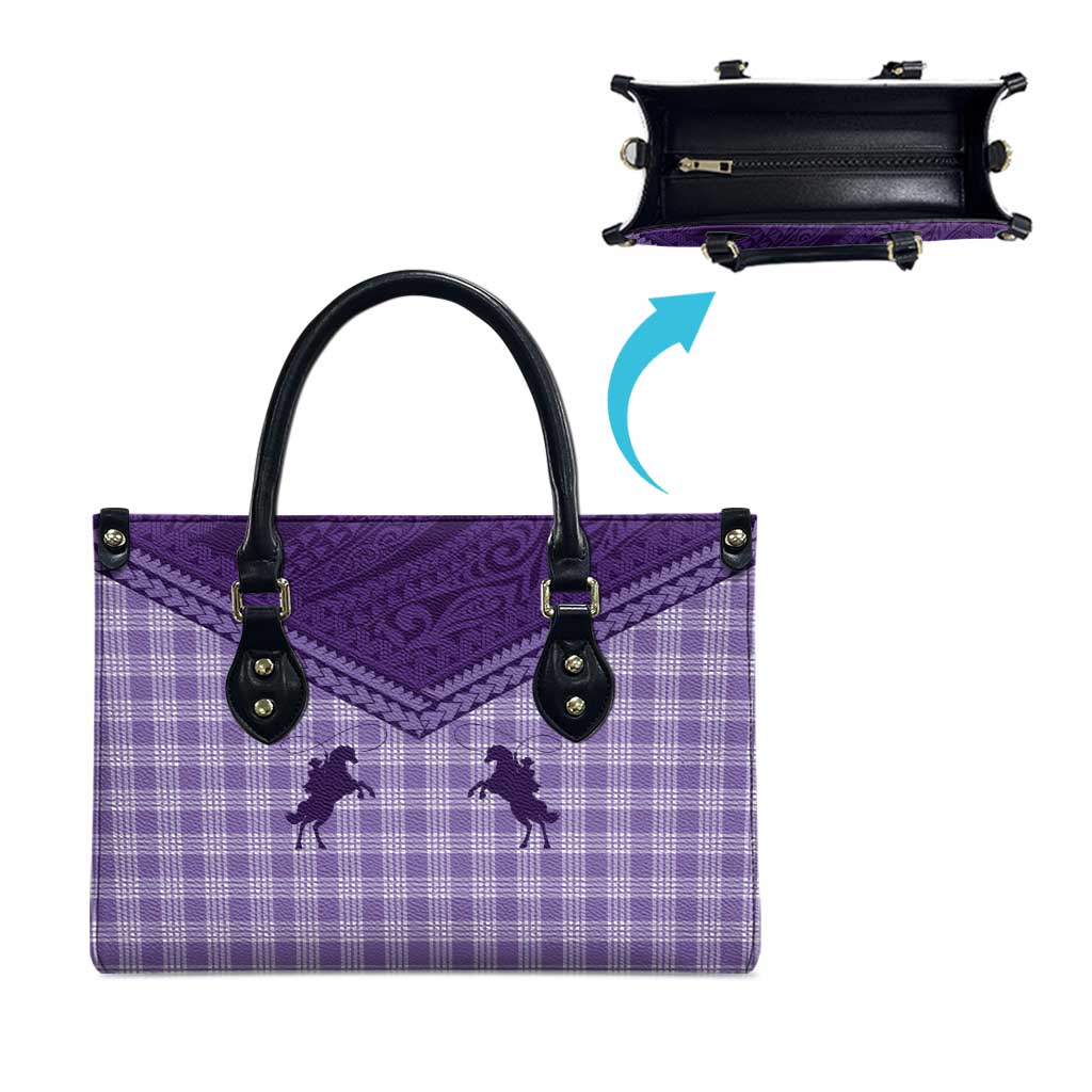 Aloha Hawaii Cowboys Paniolo Leather Bag Violet Palaka - Polynesian Pride
