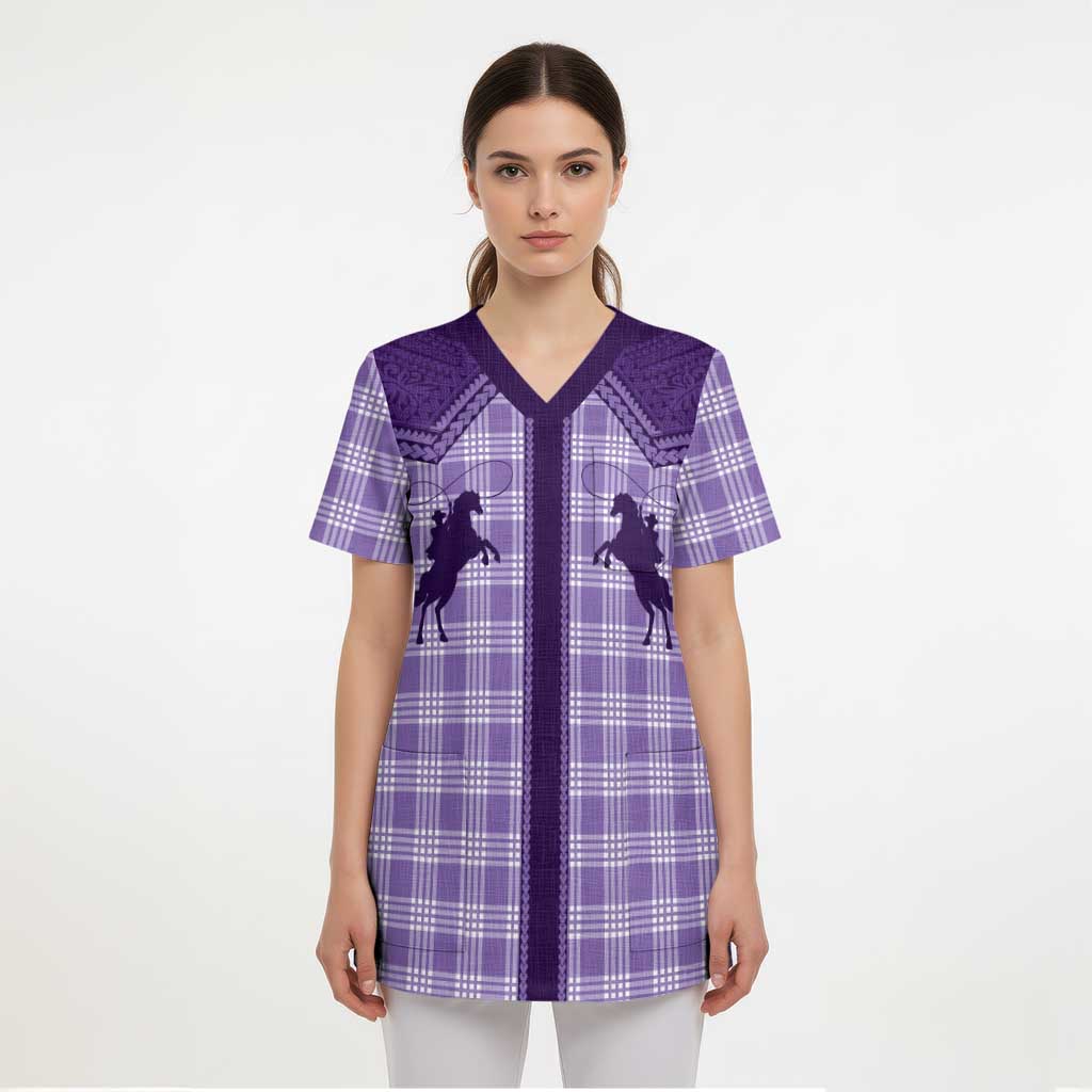 Aloha Hawaii Cowboys Paniolo Scrub Top Violet Palaka - Polynesian Pride