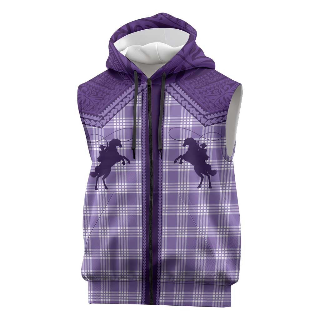 Aloha Hawaii Cowboys Paniolo Sleeveless Zip Hoodie Violet Palaka LT7