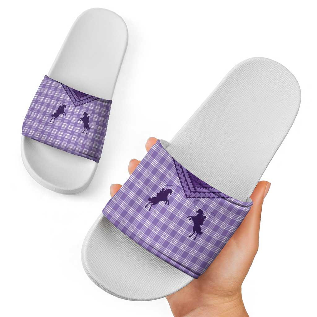 Aloha Hawaii Cowboys Paniolo Slide Sandals Violet Palaka - Polynesian Pride