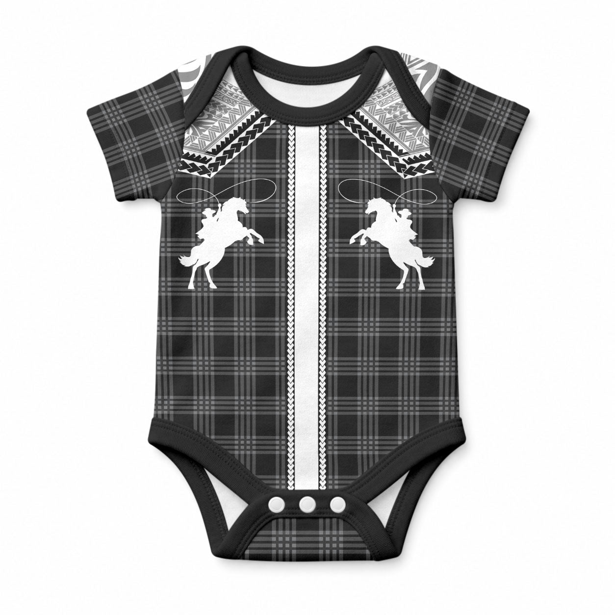Aloha Hawaii Cowboys Paniolo Baby Onesie Black Palaka