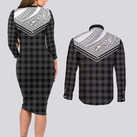 Aloha Hawaii Cowboys Paniolo Couples Matching Long Sleeve Bodycon Dress and Long Sleeve Button Shirt Black Palaka LT7 - Polynesian Pride