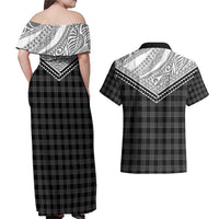 Aloha Hawaii Cowboys Paniolo Couples Matching Off Shoulder Maxi Dress and Hawaiian Shirt Black Palaka LT7 - Polynesian Pride