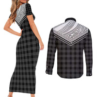 Aloha Hawaii Cowboys Paniolo Couples Matching Short Sleeve Bodycon Dress and Long Sleeve Button Shirt Black Palaka LT7 - Polynesian Pride